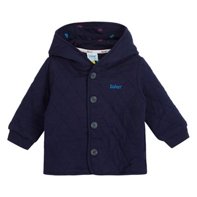 Baby boys' navy quilted animal ears hooded jacket